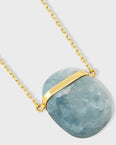 Crystalline Aquamarine Gold Bar Necklace
