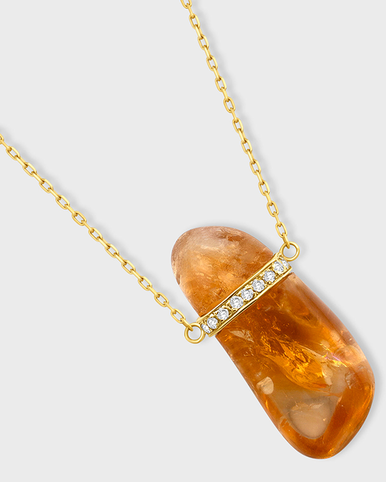 Crystalline Citrine Diamond Gold Bar Necklace