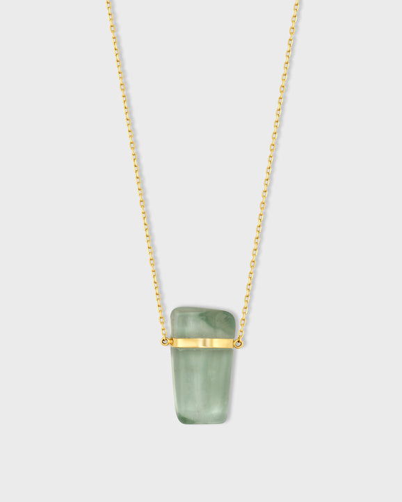 Crystalline Green Amethyst Gold Bar Necklace