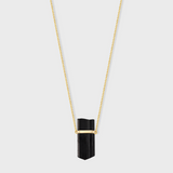 Crystalline Black Tourmaline Gold Bar Necklace