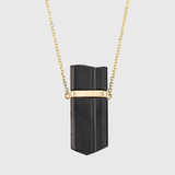 Crystalline Black Tourmaline Gold Bar Necklace