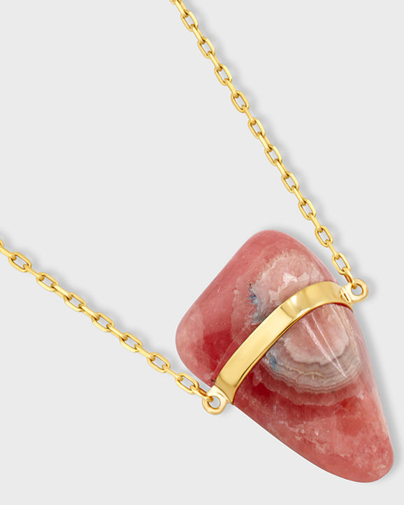 Crystalline Rhodochrosite Gold Bar Necklace