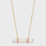 Crystalline Crystal Quartz Pink Sapphire Double Bar Necklace