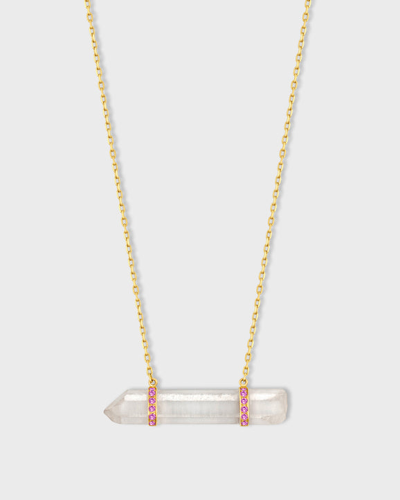 Crystalline Crystal Quartz Pink Sapphire Double Bar Necklace
