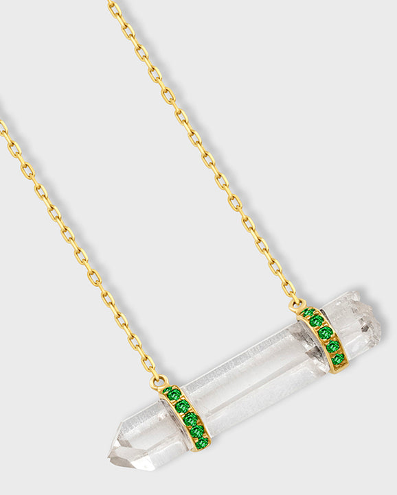 Crystalline Crystal Quartz Emerald Double Bar Necklace