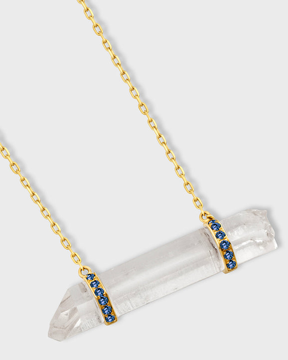 Crystalline Crystal Quartz Sapphire Double Bar Necklace