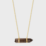 Crystalline Smoky Quartz Double Gold Bar Necklace