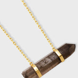 Crystalline Smoky Quartz Double Gold Bar Necklace