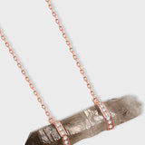 Crystalline Smoky Quartz Double Diamond Bar Rose Gold Necklace