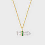 Crystalline Crystal Quartz Emerald Center Bar Charm Necklace