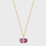 Crystalline Pink Topaz Diamond Center Bar Charm Necklace