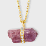 Crystalline Pink Topaz Diamond Charm Necklace