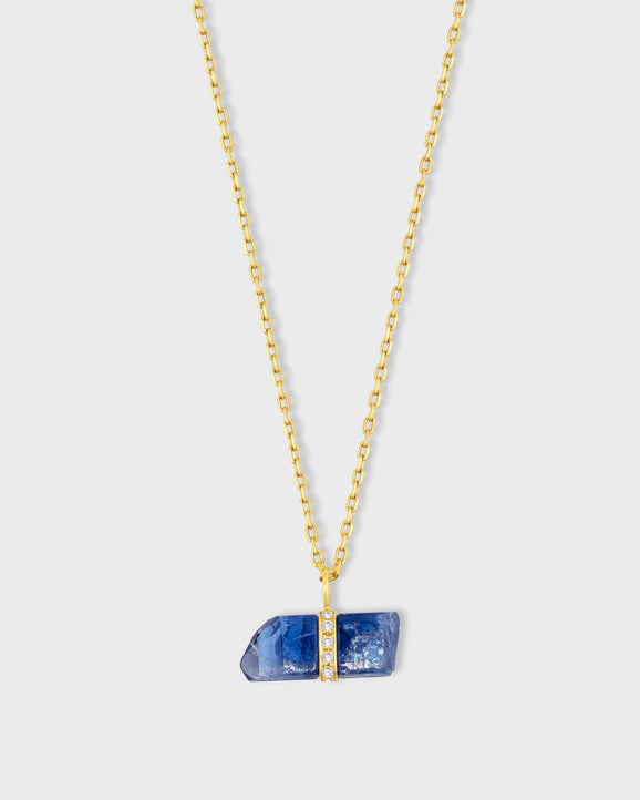 Crystalline Tanzanite Diamond Center Bar Charm Necklace
