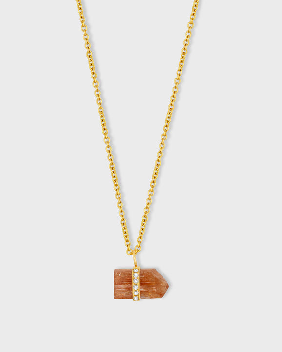 Crystalline Orange Topaz Diamond Center Bar Charm Necklace