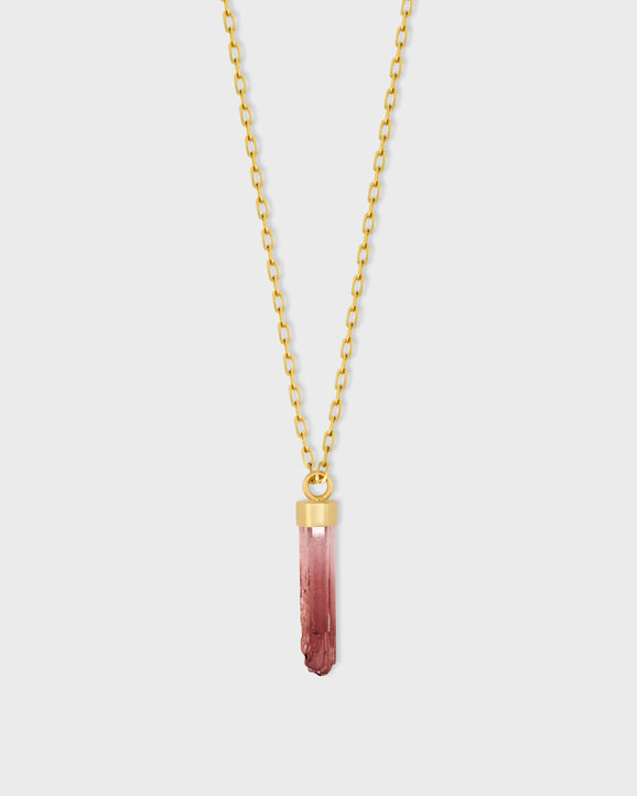 Crystalline Pink Tourmaline Gold Cap Charm Necklace