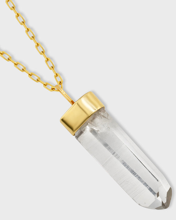 Crystalline Crystal Quartz Gold Cap Charm Necklace