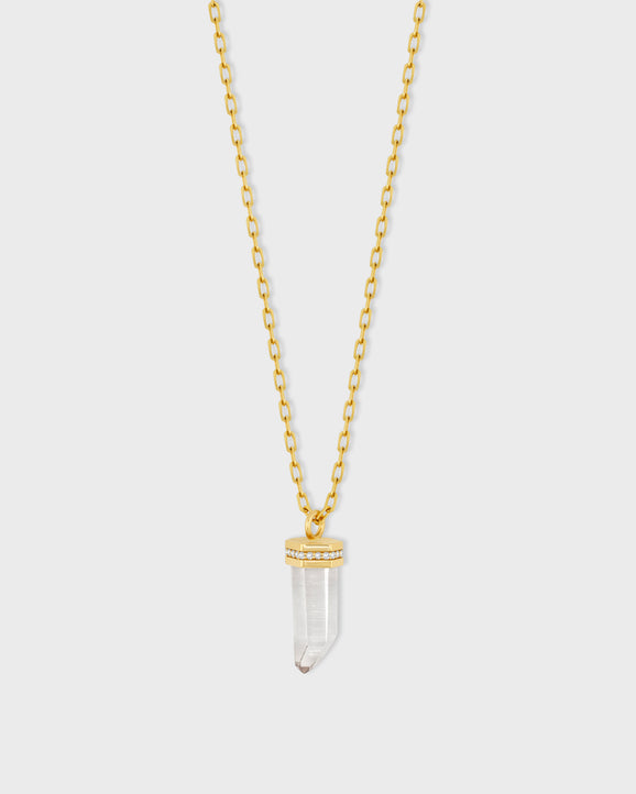 Crystalline Crystal Quartz Diamond Cap Charm Necklace