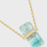 Crystalline Emerald Aquamarine Diamond Bar Necklace