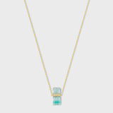 Crystalline Emerald Aquamarine Diamond Bar Necklace