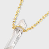 Crystalline Crystal Quartz Diamond Bar Charm Long Chain Necklace