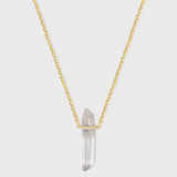 Crystalline Crystal Quartz Diamond Bar Charm Long Chain Necklace