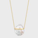 Ocean Large Pearl Gold Bar Necklace