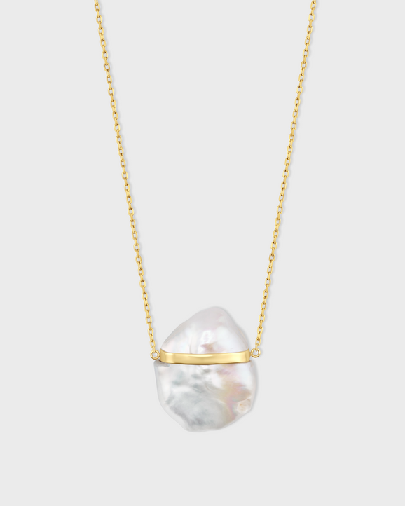 Ocean Large Pearl Gold Bar Necklace