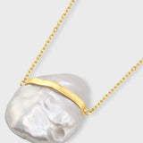 Ocean Large Pearl Gold Bar Necklace