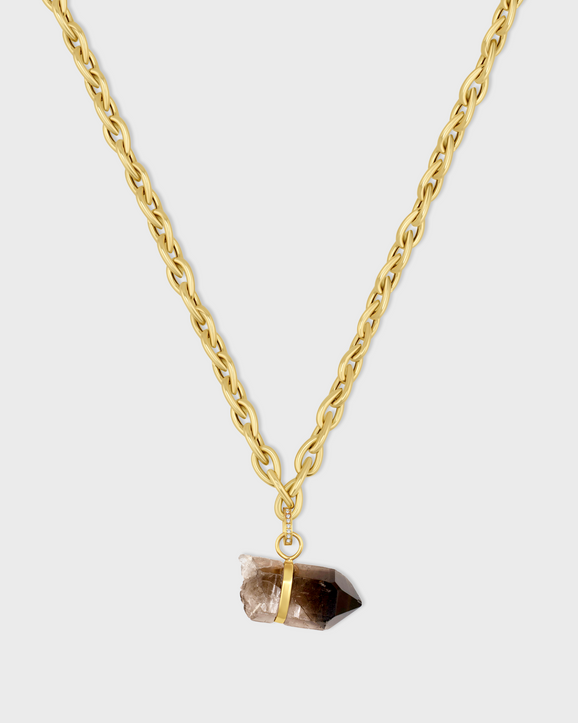 Crystalline Jumbo Chunky Fancy Link with Removable Diamond Smoky Quartz Charm Necklace