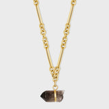 Crystalline Round and Oval Link Chain with Removable Diamond Smoky Quartz Charm Necklace