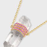 Crystalline Crystal Quartz Triple Pink Sapphire Bar Necklace