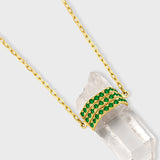 Crystalline Crystal Quartz Triple Emerald Bar Necklace