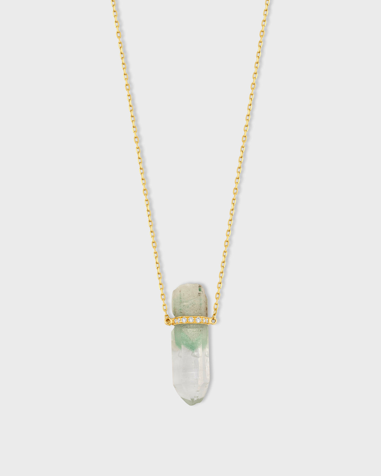 Crystalline Green Phantom Quartz Diamond Bar Necklace