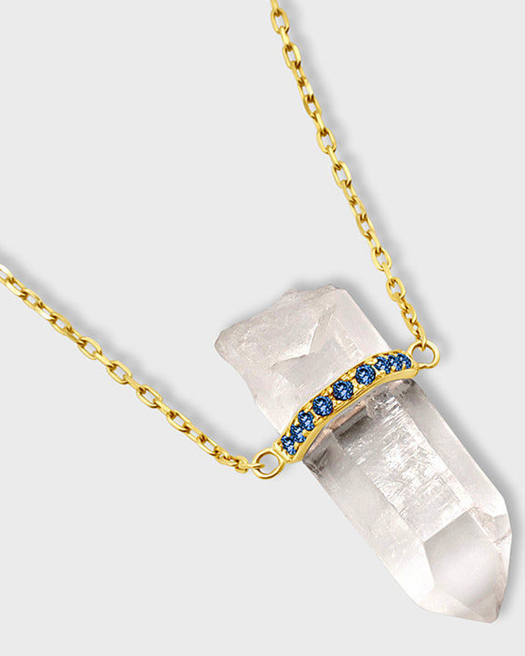 Crystalline Crystal Quartz Blue Sapphire Bar Necklace