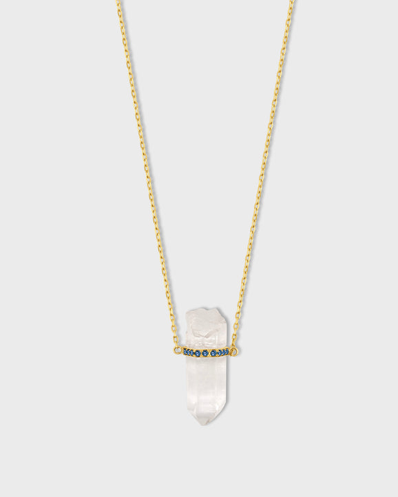 Crystalline Crystal Quartz Blue Sapphire Bar Necklace