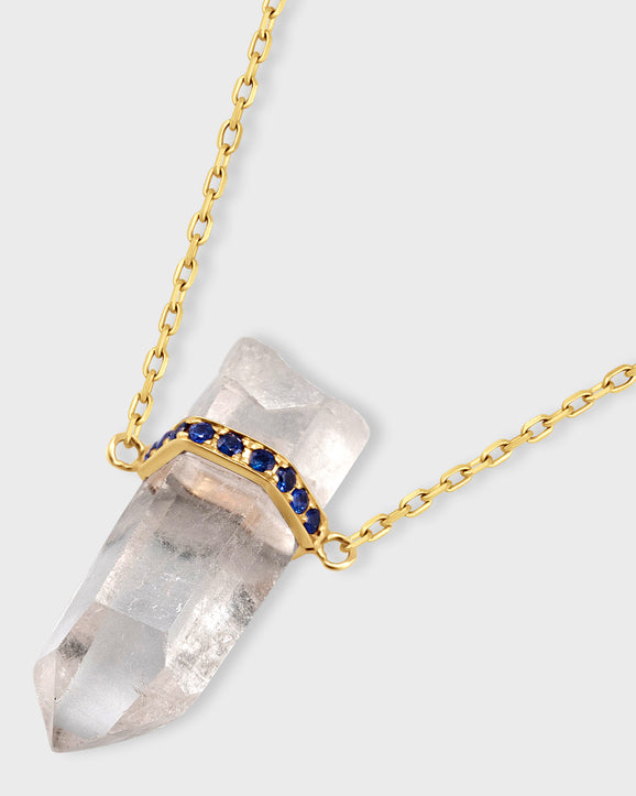 Crystalline Crystal Quartz Blue Sapphire Bar Necklace