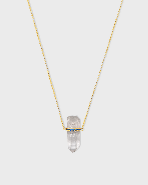 Crystalline Crystal Quartz Blue Sapphire Bar Necklace