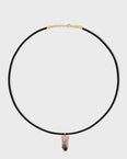 Crystalline Black Leather Smoky Quartz Rose Gold Diamond Cap Necklace