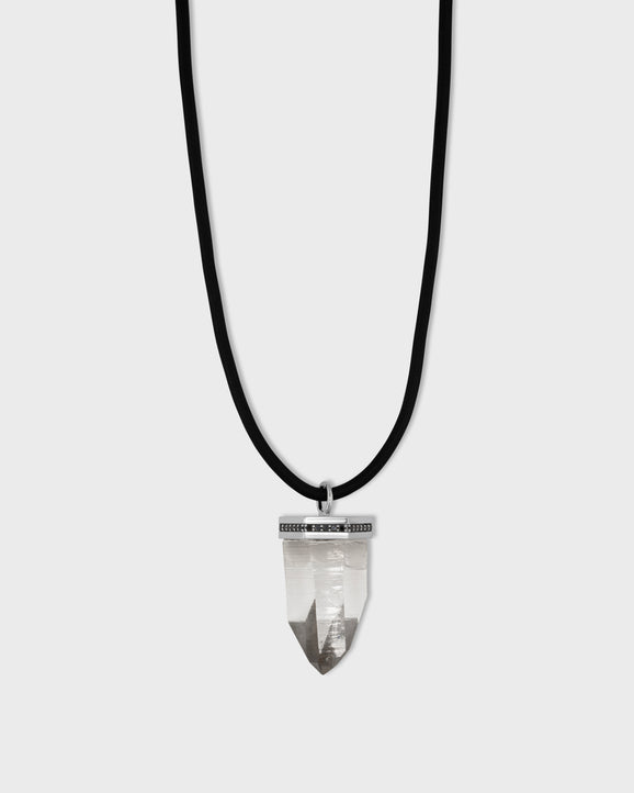 Crystalline Black Leather Jumbo Crystal Quartz White Gold Black Diamond Necklace