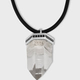 Crystalline Leather Jumbo Crystal Quartz Black Diamond Necklace