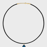 Chakra Black Leather Jumbo London Blue Topaz Teardrop Charm Necklace