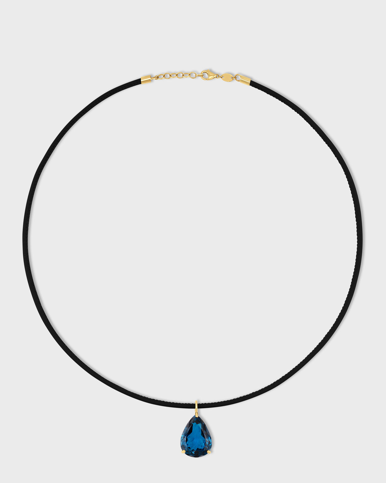 Chakra Black Leather Jumbo London Blue Topaz Teardrop Charm Necklace