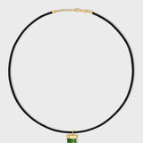 Crystalline Leather Tremolite Gold Cap Charm Necklace