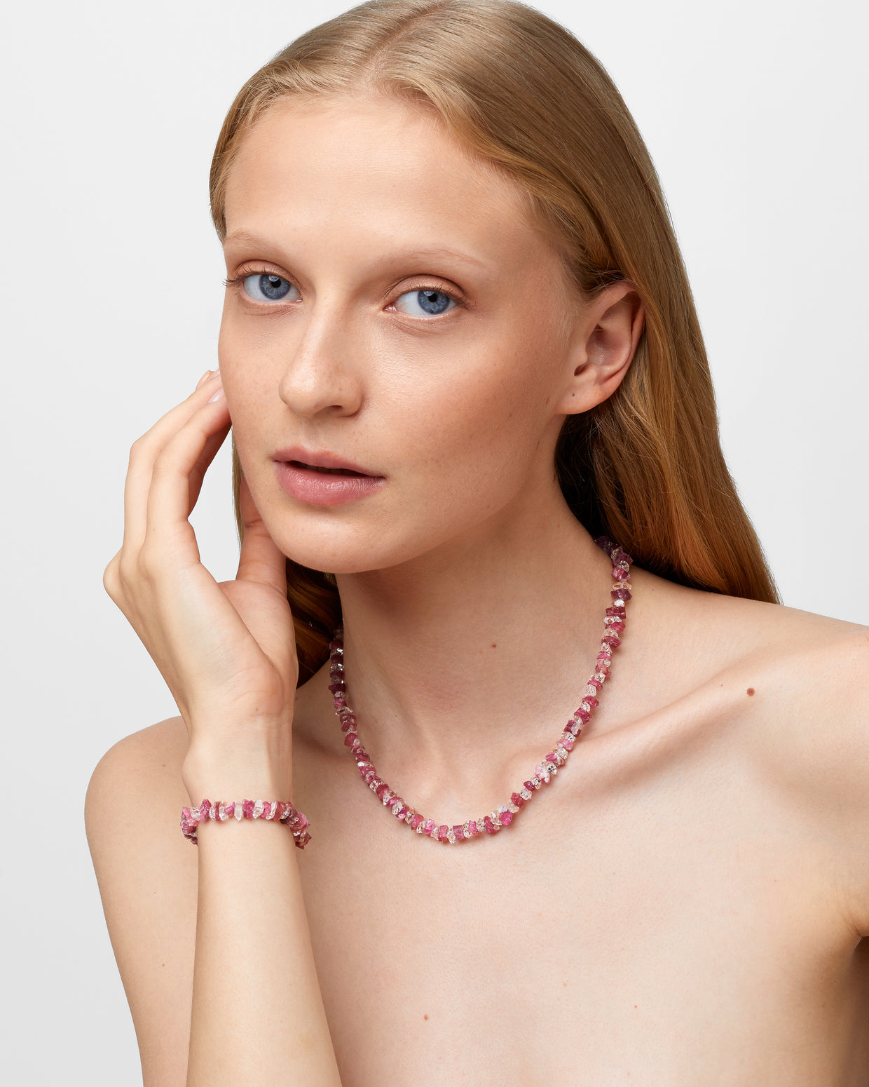 Gaia Pink Tourmaline and Herkimer Diamond Necklace