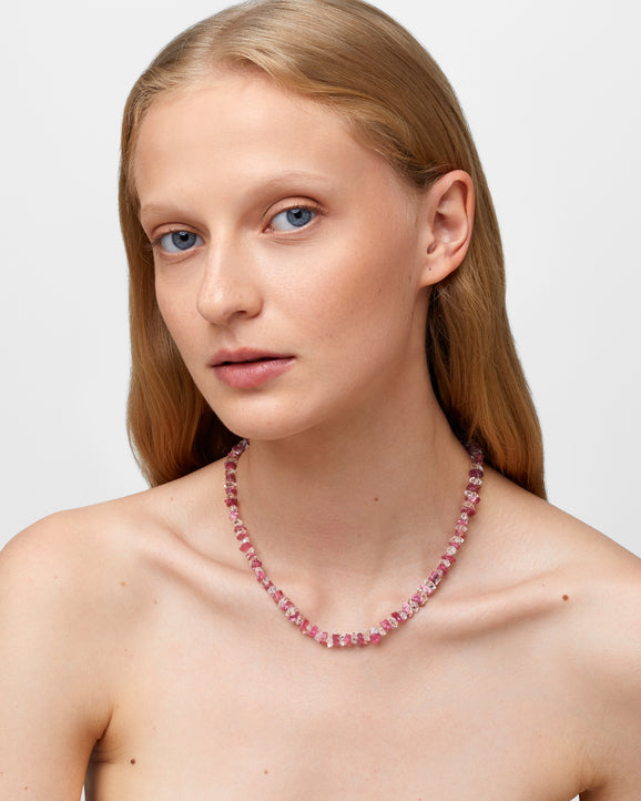 Gaia Pink Tourmaline and Herkimer Diamond Necklace