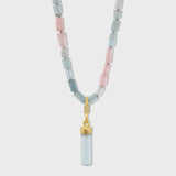 Gaia Morganite Aquamarine Gold Cap Charm Necklace