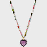 Love Tourmaline Amethyst Heart Charm Necklace