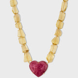Jumbo Pink Tourmaline Heart Lemon Quartz Necklace