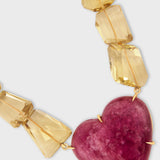 Jumbo Pink Tourmaline Heart Lemon Quartz Necklace