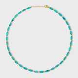 Elongated Turquoise Gold Bead Necklace